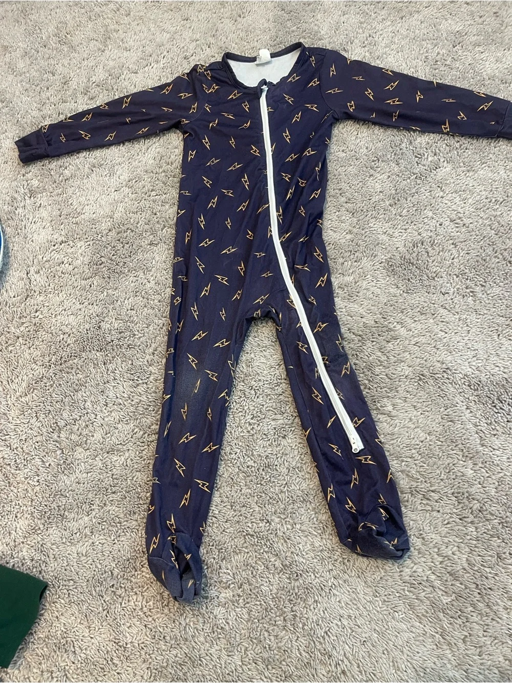 Kids Navy Lightning One-Piece Pajamas with Zipper